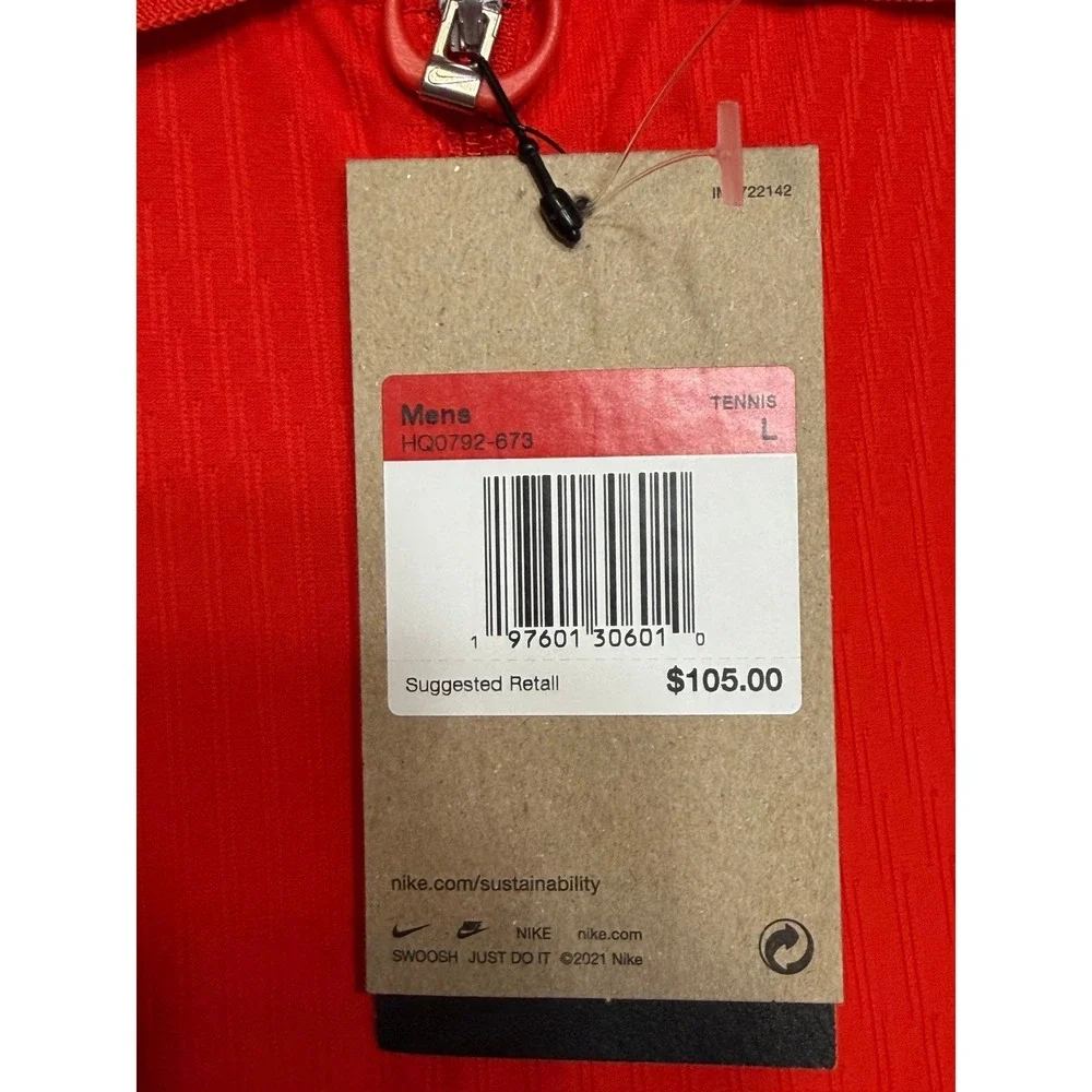 Nike Court Slam ADV Dri-FIT 1/4 Zip Tennis Polo Red Slim Fit (HQ0792-673) Sz L